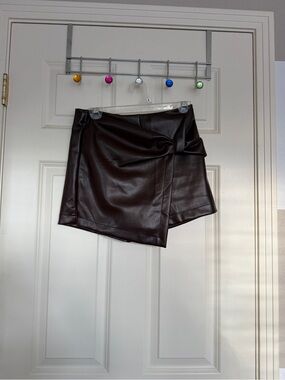 miami Faux Leather Asymmetrical Skort in Dark Brown